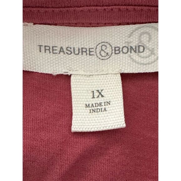 Treasure & Bond Women's V-Neck Short Sleeve Tee Burgundy Size 1X - Picture 3 of 5